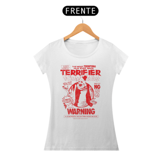 Camiseta Feminina Terrifier  (Art - Warning) Estampa Terror