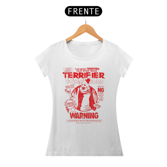 Camiseta Feminina Terrifier  (Art - Warning) Estampa Terror