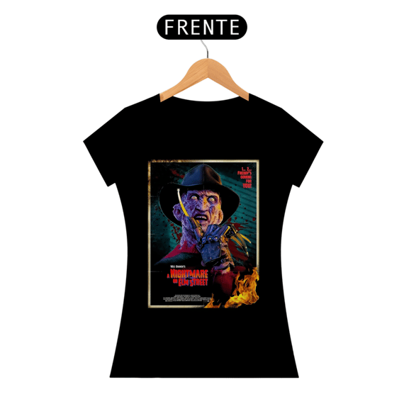 Camiseta Feminina Freddy Krueger A Hora do Pesadelo Estampa Poster Terror
