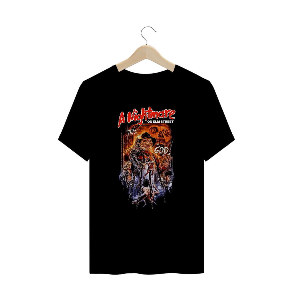 Nome do produto: Camiseta Plus Size Freddy Krueger A Hora do Pesadelo on elm street (This is God) Estampa Terror