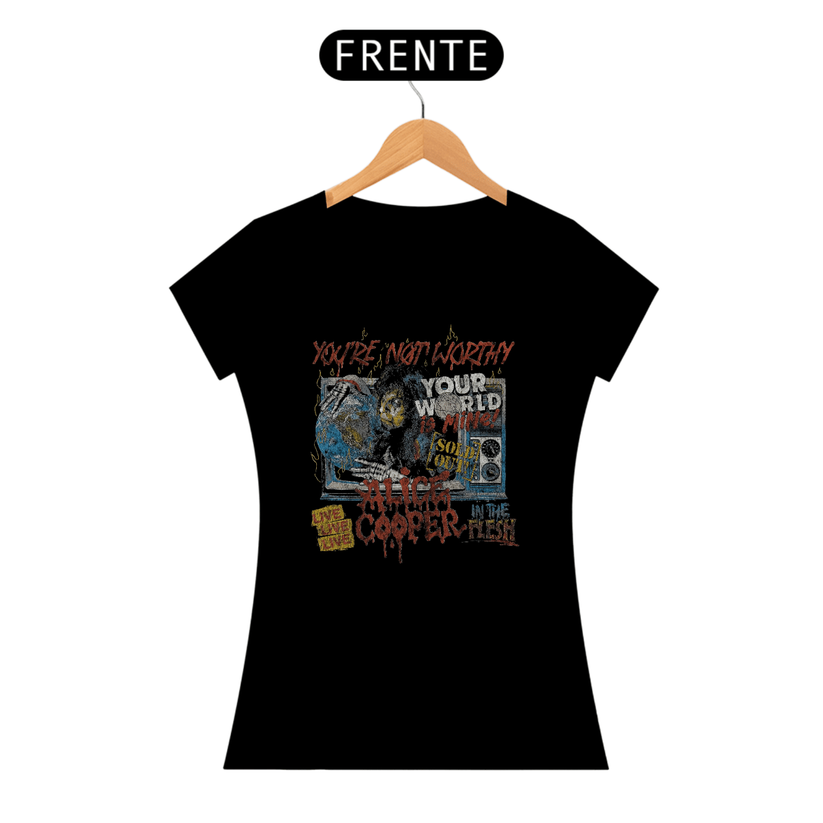 Nome do produto: Camiseta Feminina Alice Cooper Youre Not Worthy Estampa Rock