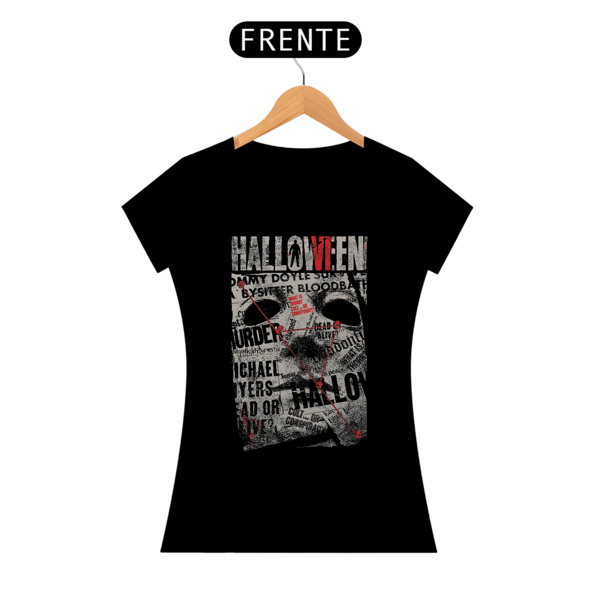 Nome do produto: Camiseta Feminina Halloween (Poster Jornal - Movie 6) Estampa Terror