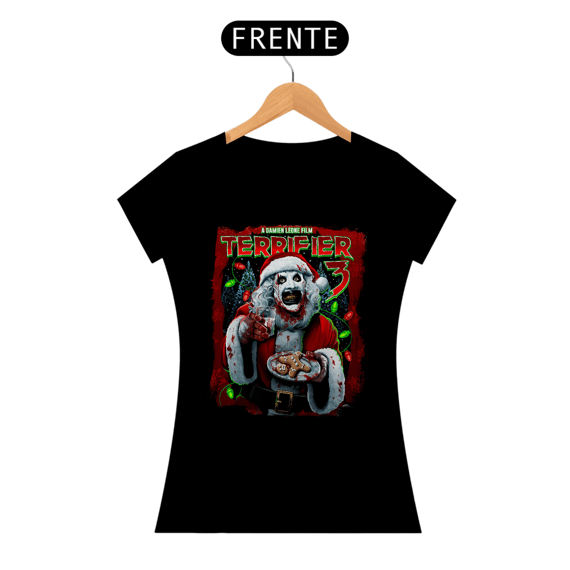 Camiseta Feminina Terrifier (Art Papai Noel Leite com Biscoito - Movie 3) Estampa Terror