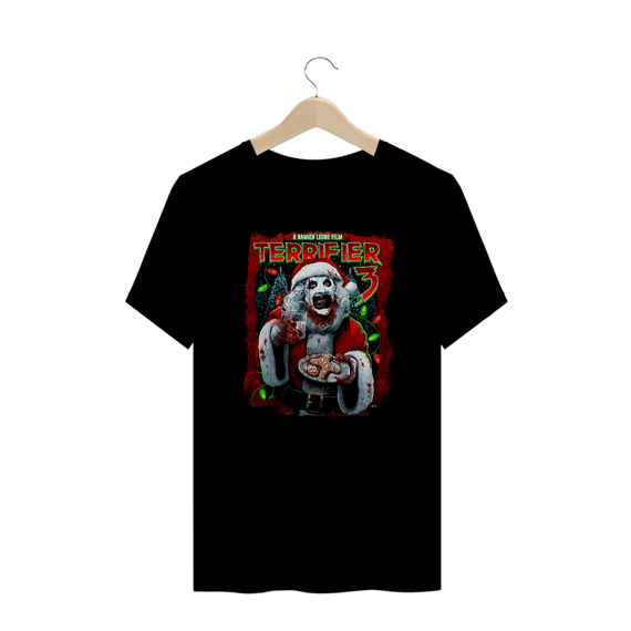 Camiseta Plus Size Terrifier (Art Papai Noel Leite com Biscoito - Movie 3) Estampa Terror