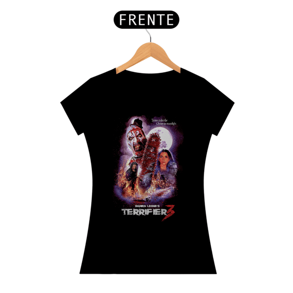 Camiseta Feminina Terrifier (Poster Art Motoserra - Movie 3) Estampa Terror