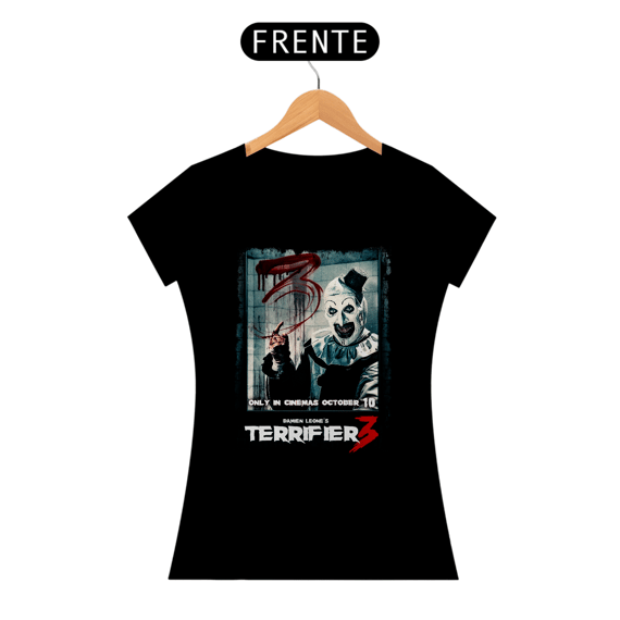 Camiseta Feminina Terrifier (Poster Art Glass - Movie 3) Estampa Terror