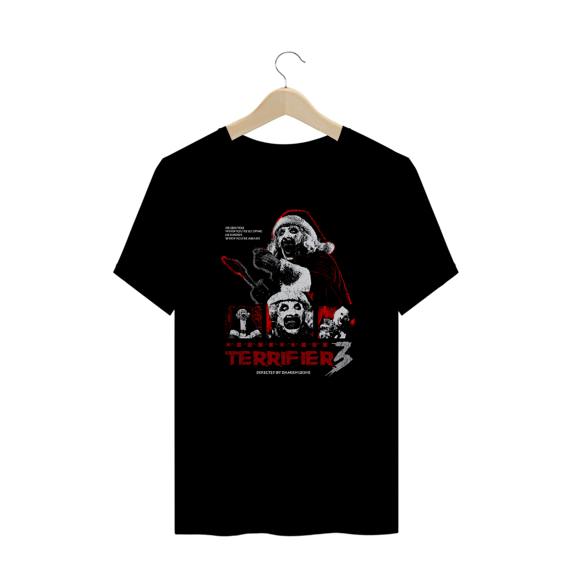 Camiseta Plus Size Terrifier  (Art Papai Noiel 3 color - Movie 3) Estampa Terror