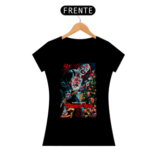 Camiseta Feminina Terrifier  (Art Mascara Papai Noiel - Movie 3) Estampa Terror