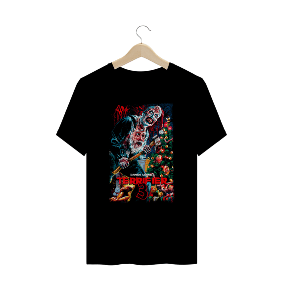 Camiseta Plus SizeTerrifier  (Art Mascara Papai Noiel - Movie 3) Estampa Terror