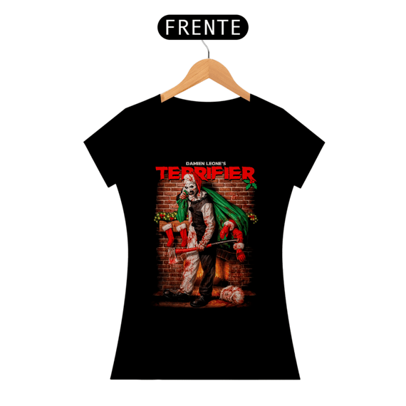 Camiseta Feminina Terrifier  (Art - Papai Noel de Presente) Estampa Terror