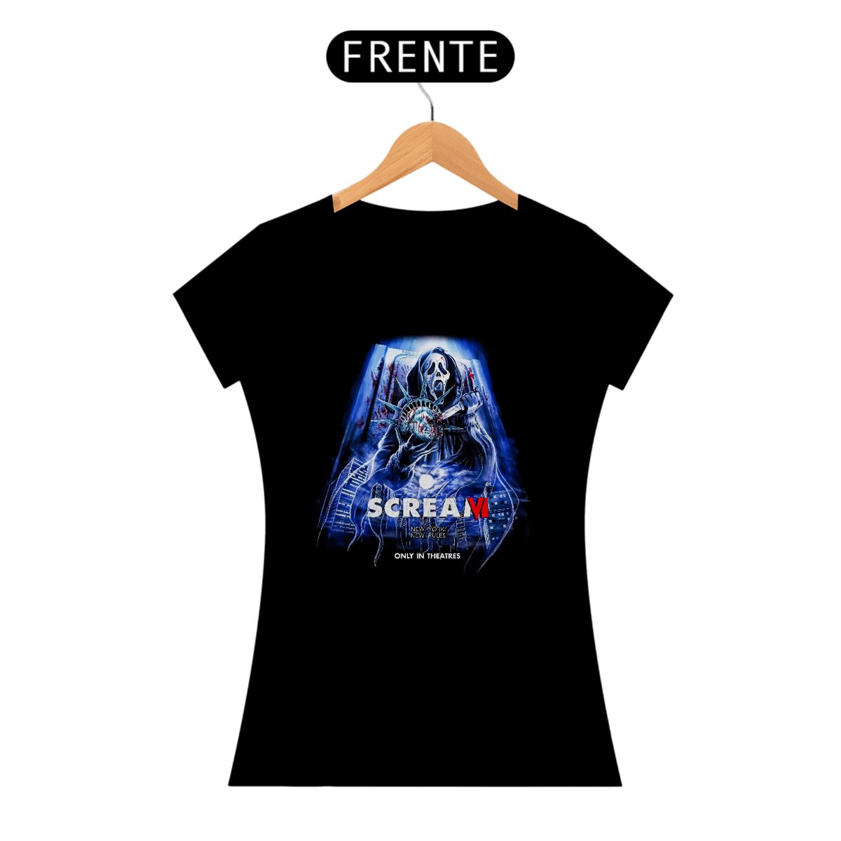 Nome do produto: Camiseta Feminina Scream ( Pânico  - Ghost Face - New York) Estampa Terror