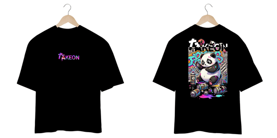 Camiseta Oversized Panda Sprayed Preta