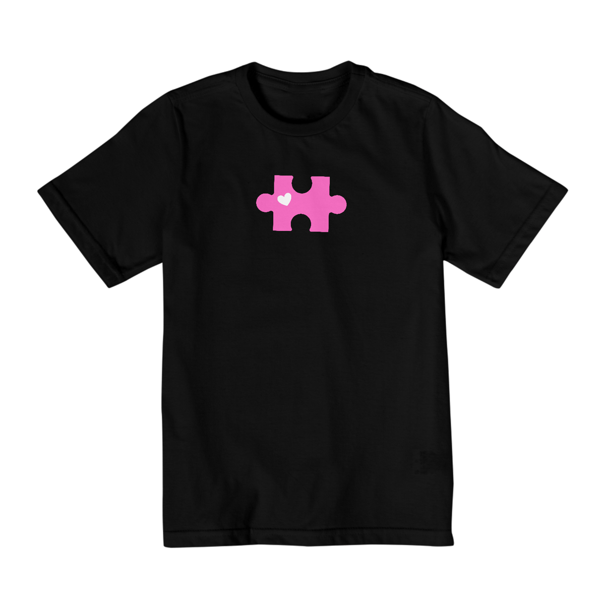 Nome do produto: Camiseta infanto juvenil quebra cabeça rosa