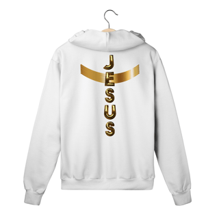 Nome do produto MOLETOM COM ZIPPER DOURADO JESUS EM CRUZ ( UNISEX -varias cores )