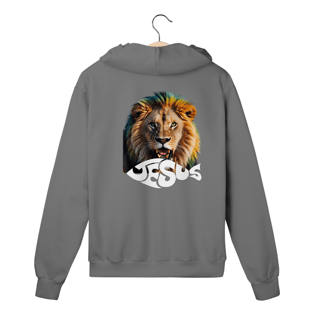 Nome do produto Moletom Com Zipper Leão escrito Jesus ( COSTAS - varias cores )