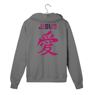 Nome do produto MOLETOM COM ZIPPER JESUS EM JAPONES ROSA ( varias cores )