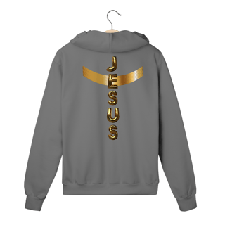 Nome do produto MOLETOM COM ZIPPER DOURADO JESUS EM CRUZ ( UNISEX -varias cores )