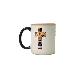 Nome do produto CANECA MAGICA COM LEÃO EM FORMA DE CRUZ