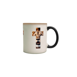 Nome do produto CANECA MAGICA COM LEÃO EM FORMA DE CRUZ