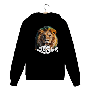 Nome do produto Moletom Com Zipper Leão escrito Jesus ( COSTAS - varias cores )