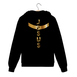 Nome do produto MOLETOM COM ZIPPER DOURADO JESUS EM CRUZ ( UNISEX -varias cores )