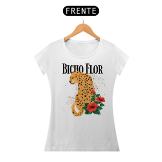 Baby Look alongada - Leopardo Bicho Flor