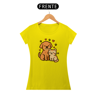 Nome do produto Camiseta Cão Gato Duo do Amor Estampa Fofa Criativa Algodão