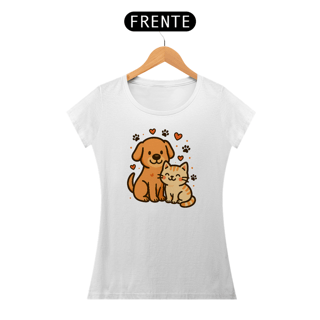 Nome do produto Camiseta Cão Gato Duo do Amor Estampa Fofa Criativa Algodão