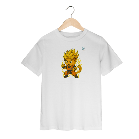 Camiseta Infantil Cat Saiyan Power (Tam 2 a 8)