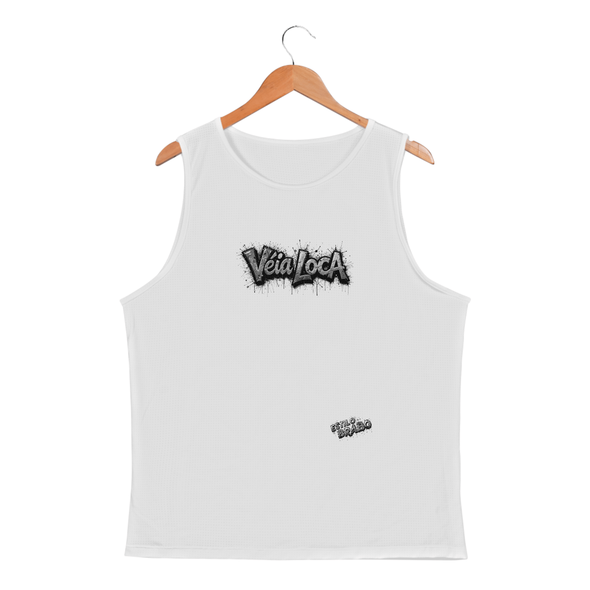 Nome do produto: [Sport UV] Regata Masculina Dry Fit Véia Loca - Branca/Prata