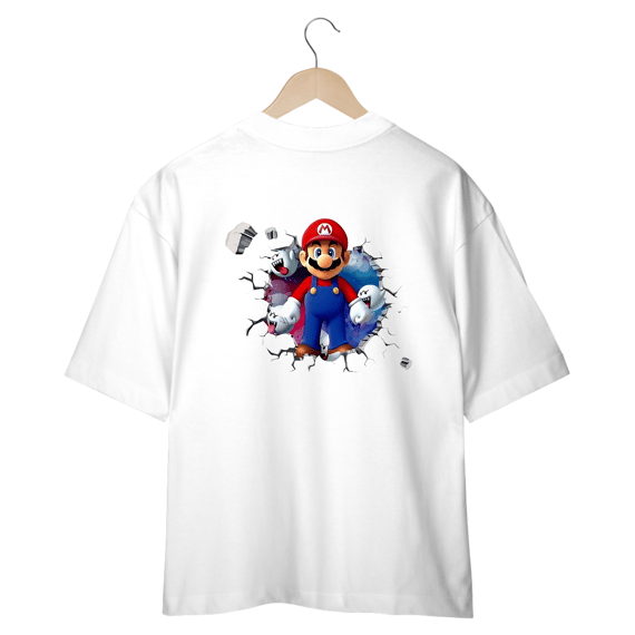 [Oversized] Camiseta Super Mario/Boo saindo da parede! (Costas)