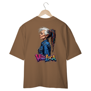 Nome do produto[Oversized] Camiseta Véia Loca Estilosa (Estampa nas Costas - Frente Lisa)