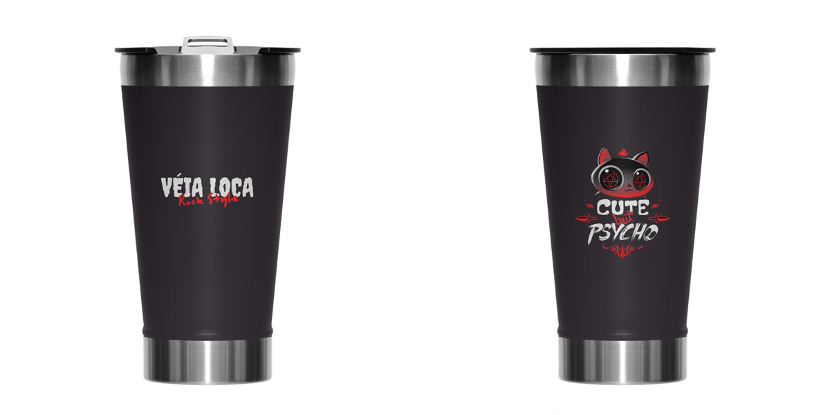 Nome do produto: Copo Térmico Cut But Psycho - Véia Loca Rock Style