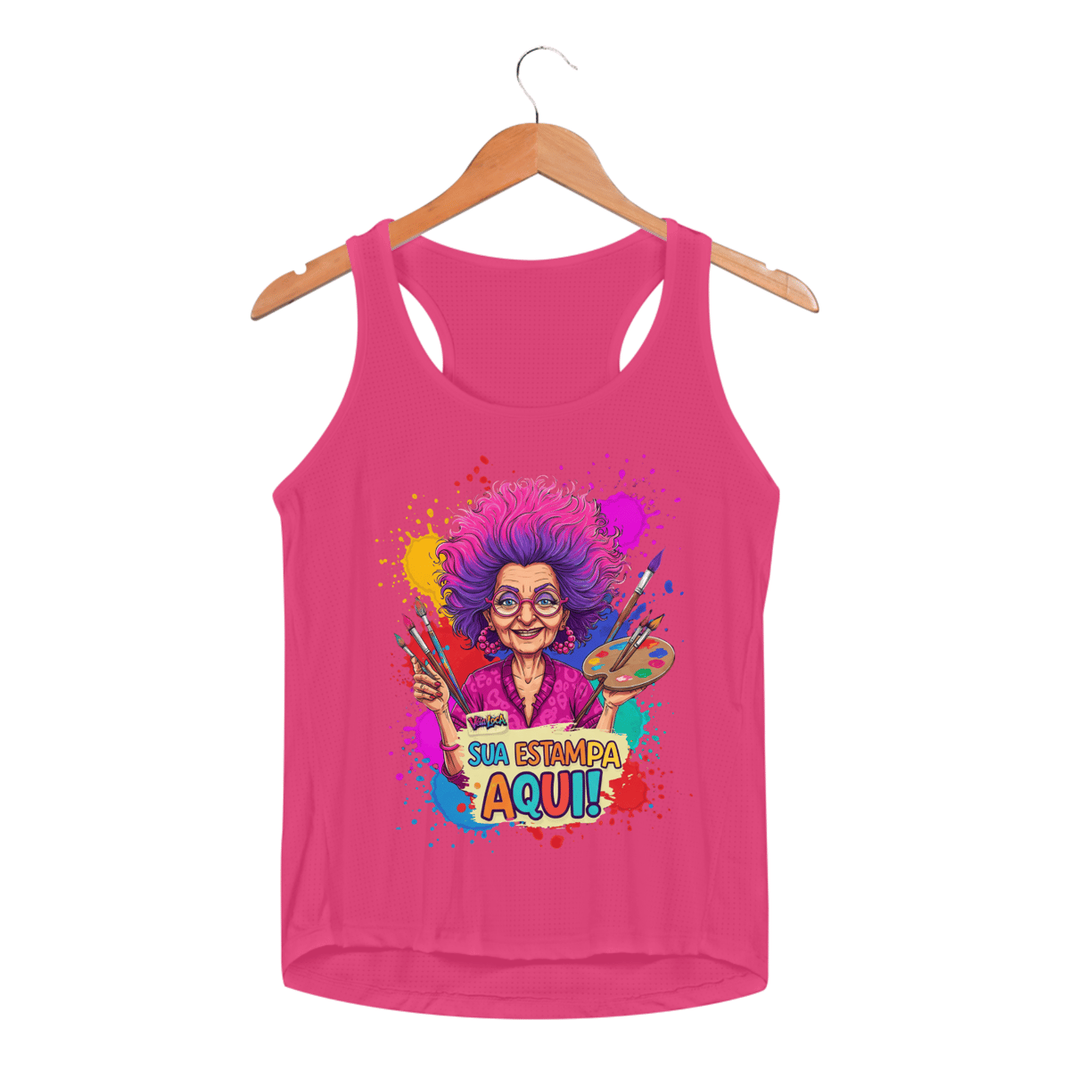 Nome do produto: [PERSONALIZÁVEL] Modelo de Camiseta Regata Feminina SPORT DRY FIT UV Personalizada - Estampa somente na Frente OU somente nas Costas