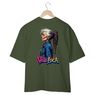 Nome do produto[Oversized] Camiseta Véia Loca Estilosa (Estampa nas Costas - Frente Lisa)
