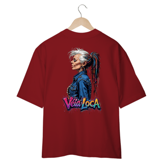 Nome do produto[Oversized] Camiseta Véia Loca Estilosa (Estampa nas Costas - Frente Lisa)
