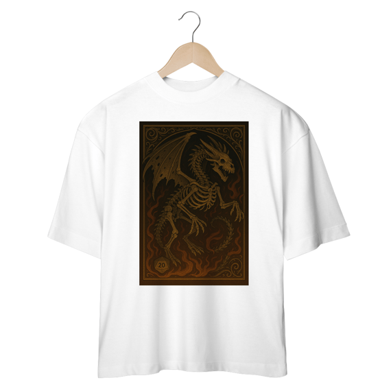 Camiseta Oversized Dragão Esqueleto – Estilo Carta RPG