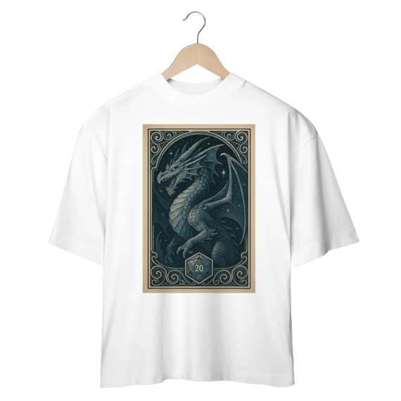 Camiseta Oversized Dragão Estelar – Estilo Carta RPG