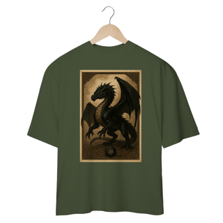 Nome do produto Camiseta Oversized Dragão Negro – Estilo Carta RPG