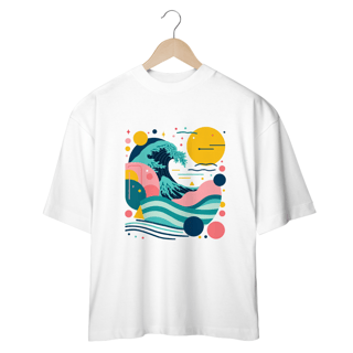 Camiseta com design gráfico de círculos e linhas, estilo Mar e Sol