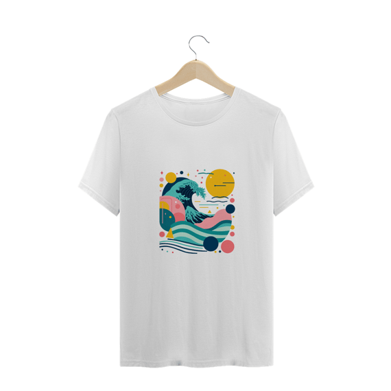 Camiseta Plus Size design gráfico de círculos e linhas, estilo Mar e Sol