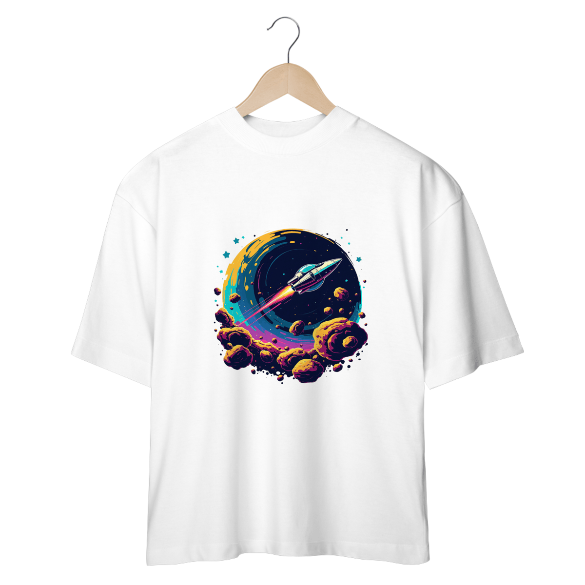 Nome do produto: Camiseta jogo Asteroids - nave controlada pelo jogador navegando