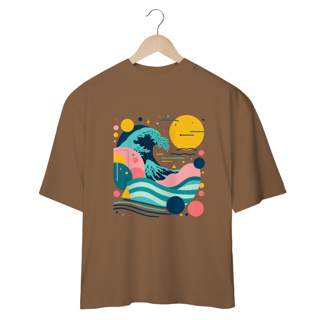 Nome do produto Camiseta com design gráfico de círculos e linhas, estilo Mar e Sol