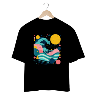 Nome do produto Camiseta com design gráfico de círculos e linhas, estilo Mar e Sol