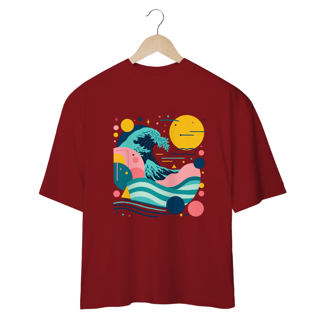 Nome do produto Camiseta com design gráfico de círculos e linhas, estilo Mar e Sol