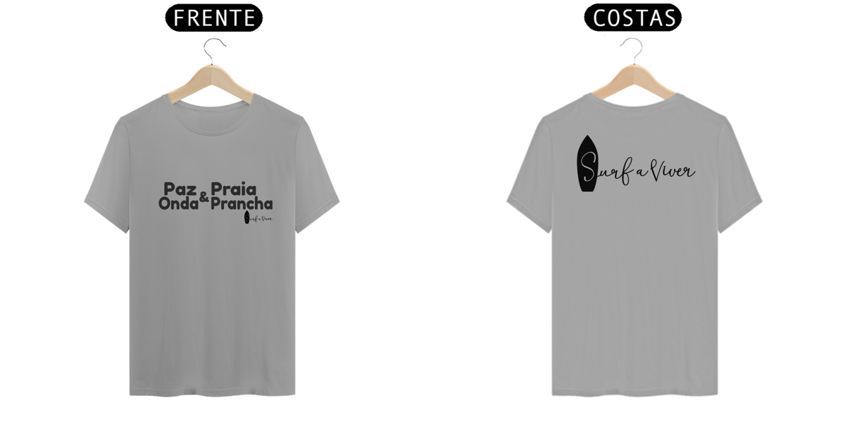 Nome do produto: Camiseta Paz Praia Onda e Prancha
