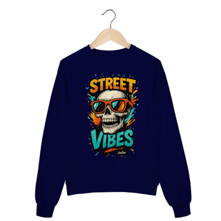Nome do produto Moletom Prime Street Vibes –  Unissex com Estampa de Caveira Colorida | OxVibe Streetwear