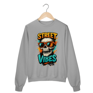 Nome do produto Moletom Prime Street Vibes –  Unissex com Estampa de Caveira Colorida | OxVibe Streetwear