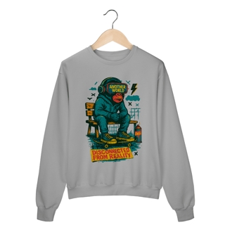 Nome do produto Moletom Prime Unissex Disconnected from Reality – Estampa com Macaco e Crítica Urbana | OxVibe Streetwear