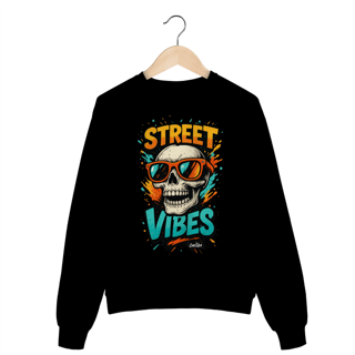 Nome do produto Moletom Prime Street Vibes –  Unissex com Estampa de Caveira Colorida | OxVibe Streetwear